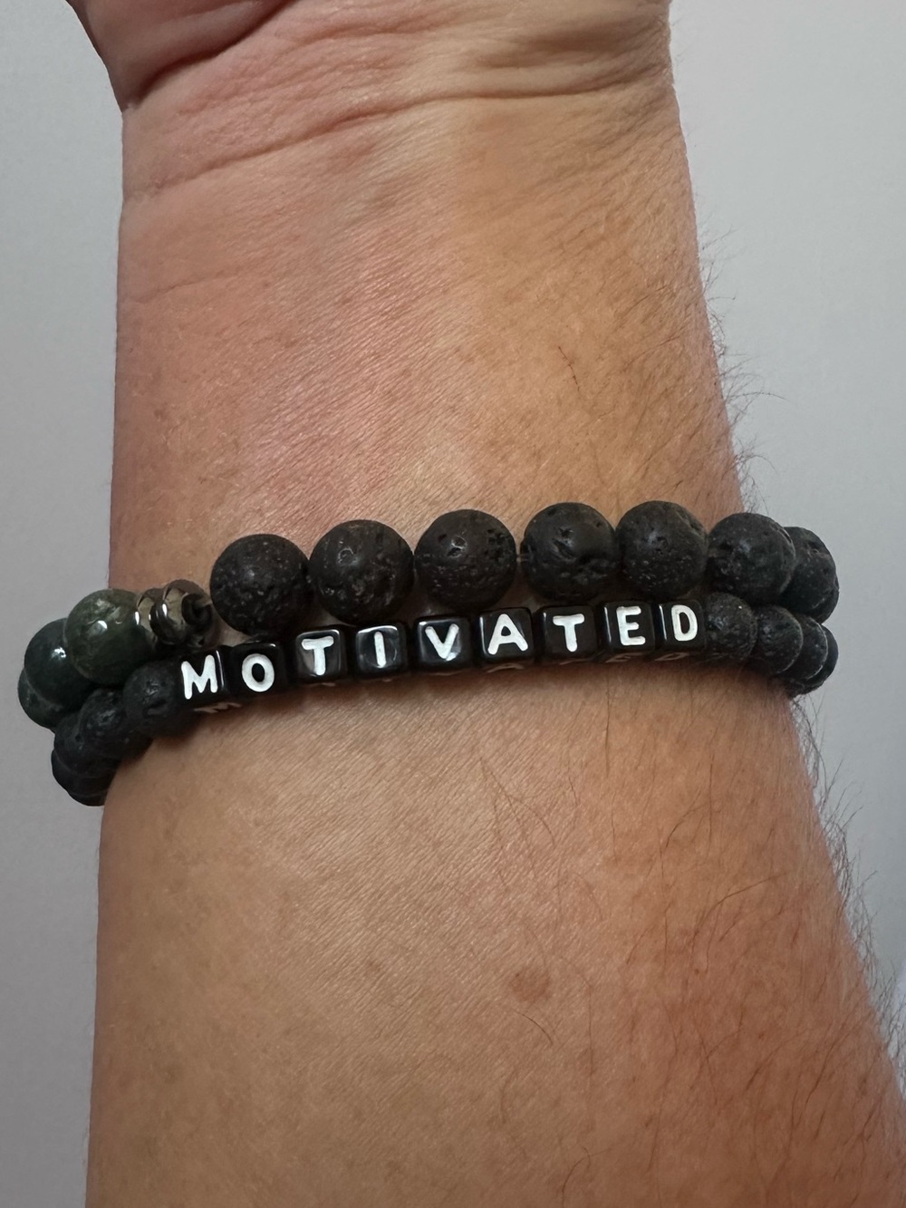 Men's Black 'Motivated' Beaded Bracelet Set